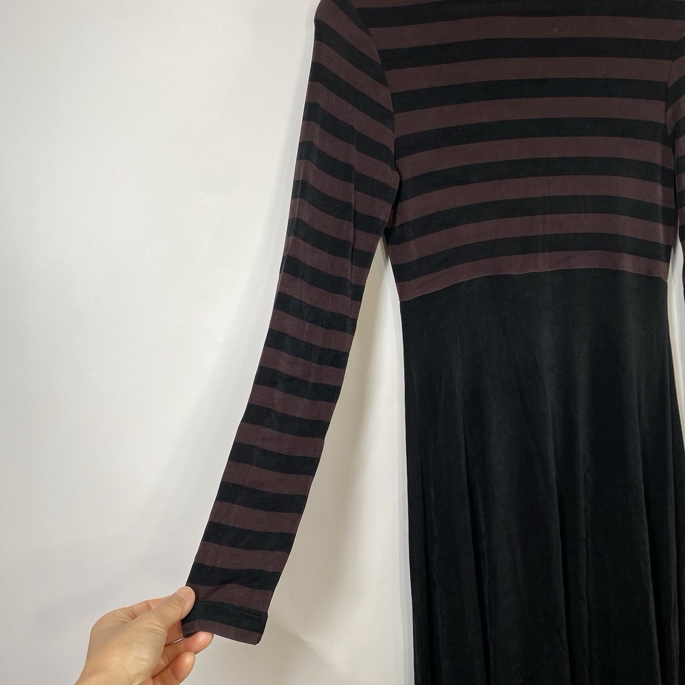 BCBG Maxazria Striped Mockneck Dress XS Emo Twee Black Jersey Knit Long Sleeve - Picture 4 of 14